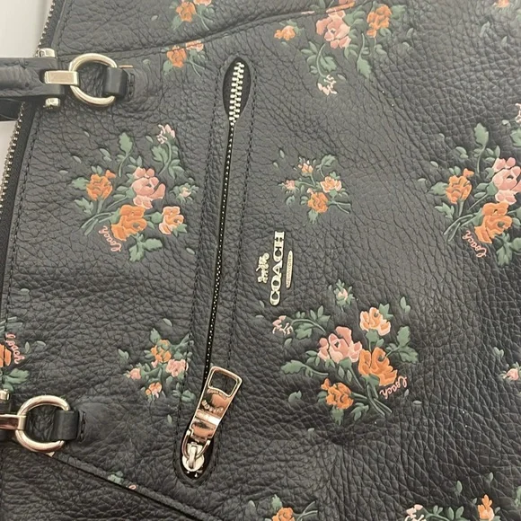 Coach Dark Floral Leather Shoulder Bag - Picture 12 of 16